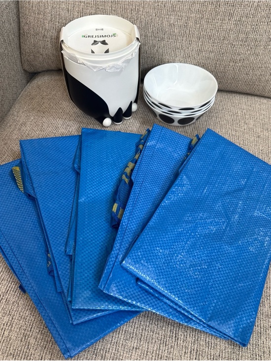 IKEA Other - 15 pc lot: 1 IKEA GREJSIMOJS storage CAT decor, 5 bags & 5 polka dot bowls NEW
